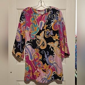 Vintage Coldwater Creek Multicolor Paisley V-neck Tunic Sz 1X